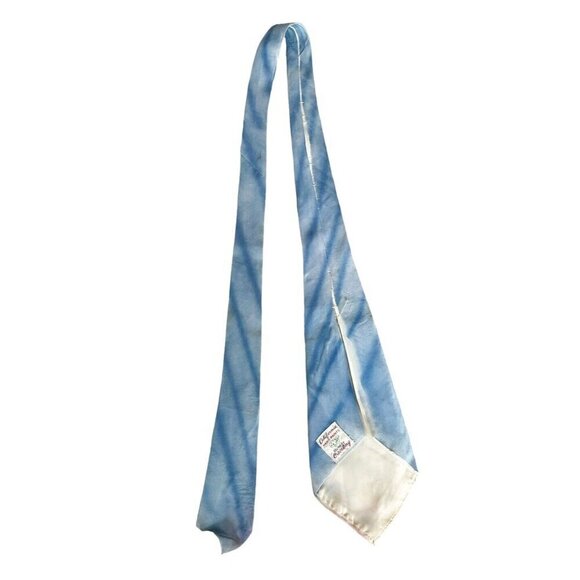 Vintage 40s 50s California Hand Paints Men's Silk Tie Blue Pink Abstract Trees - Picture 11 of 11